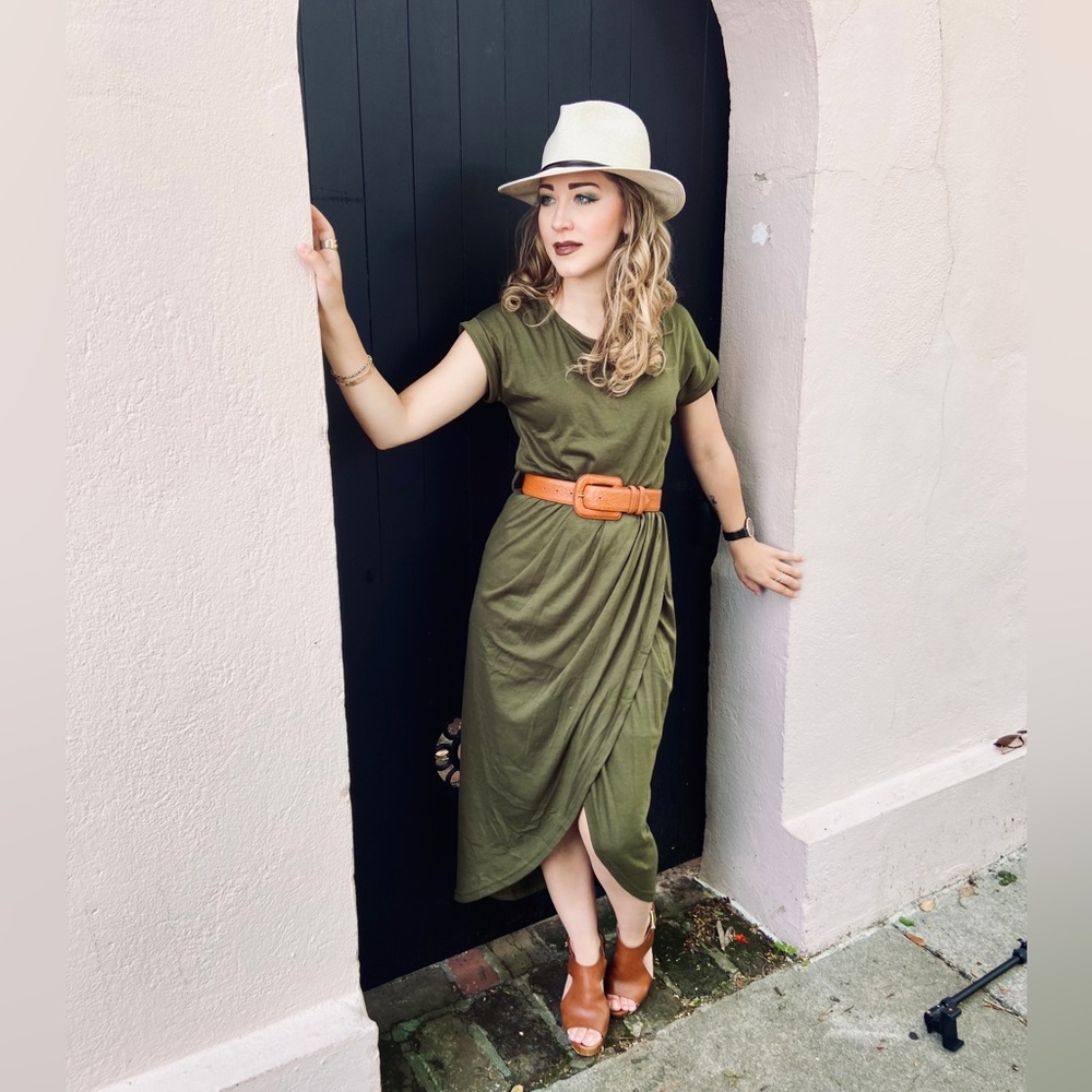 SOLD * Yidarton olive green high-low dress